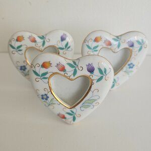 Vintage Bowring porcelain heart shape floral miniature picture frame card holder